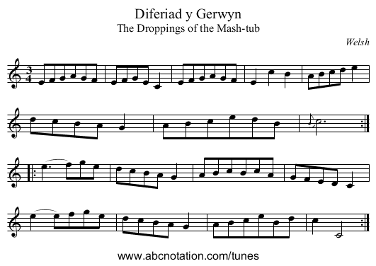 Diferiad y Gerwyn - staff notation