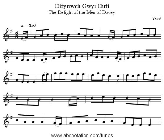 Difyrrwch Gwyr Dufi - staff notation