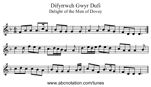 Difyrrwch Gwyr Dufi - staff notation