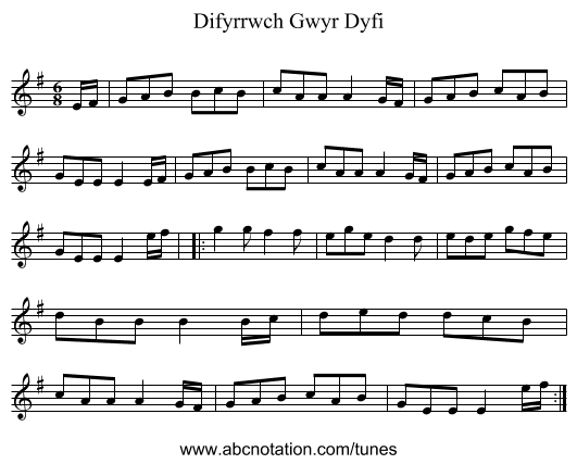 Difyrrwch Gwyr Dyfi - staff notation