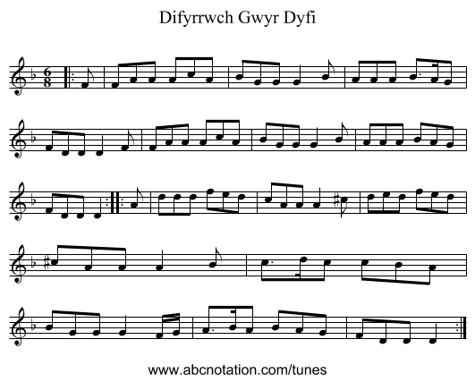 Difyrrwch Gwyr Dyfi - staff notation
