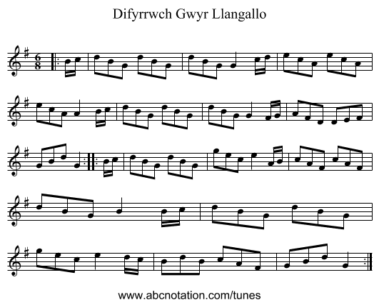 Difyrrwch Gwyr Llangallo - staff notation