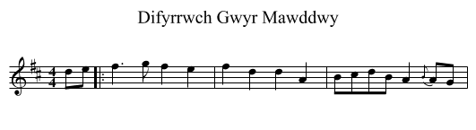 Difyrrwch Gwyr Mawddwy - staff notation