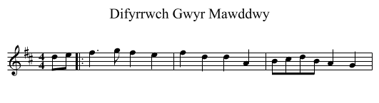 Difyrrwch Gwyr Mawddwy - staff notation