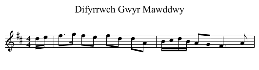 Difyrrwch Gwyr Mawddwy - staff notation