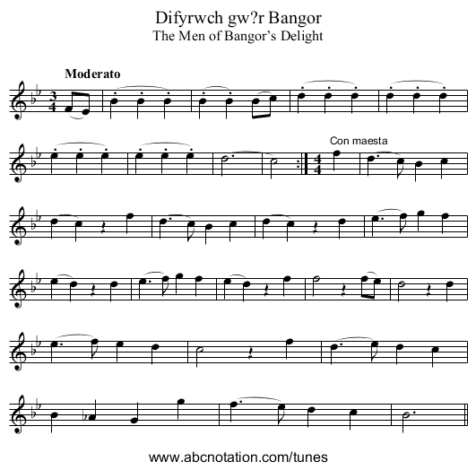 Difyrwch gw?r Bangor - staff notation