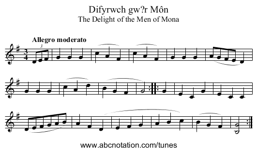 Difyrwch gw?r Môn - staff notation