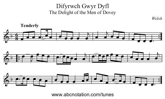 Difyrwch Gwyr Dyfl - staff notation
