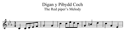 Digan y Pibydd Coch - staff notation