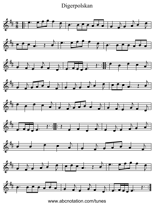 Digerpolskan - staff notation