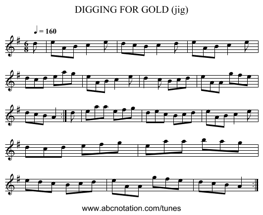 DIGGING FOR GOLD (jig) - staff notation