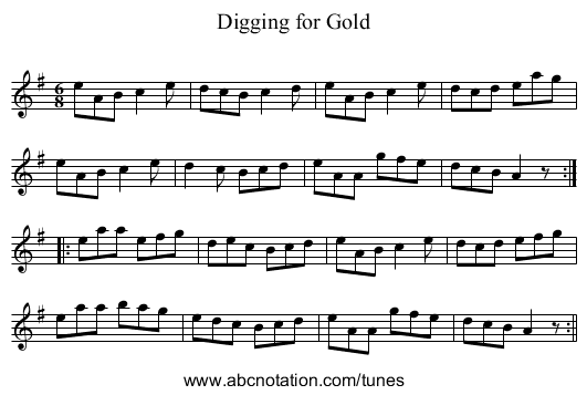 Digging for Gold - staff notation
