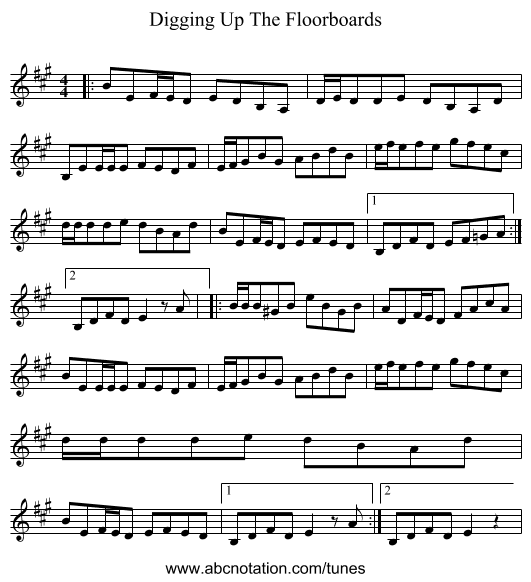 Digging Up The Floorboards - staff notation