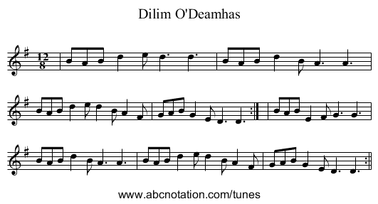 Dilim O'Deamhas - staff notation