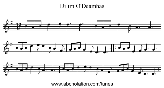 Dilim O'Deamhas - staff notation