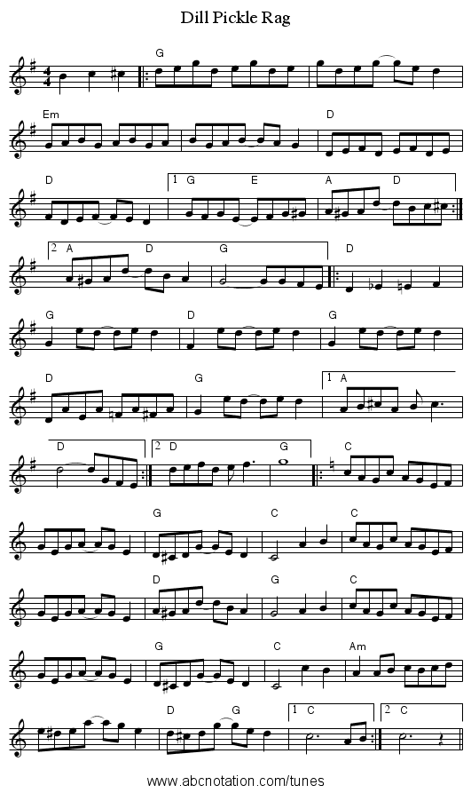 Dill Pickle Rag - staff notation