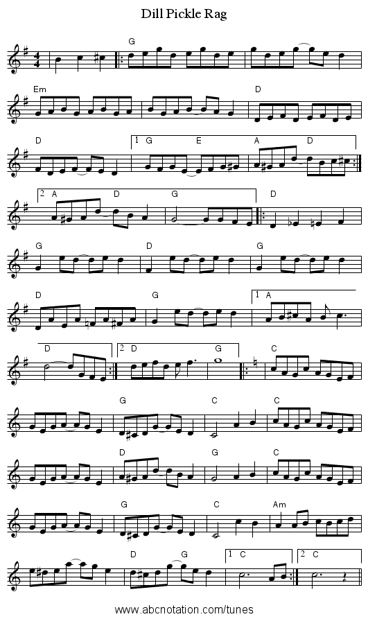 Dill Pickle Rag - staff notation