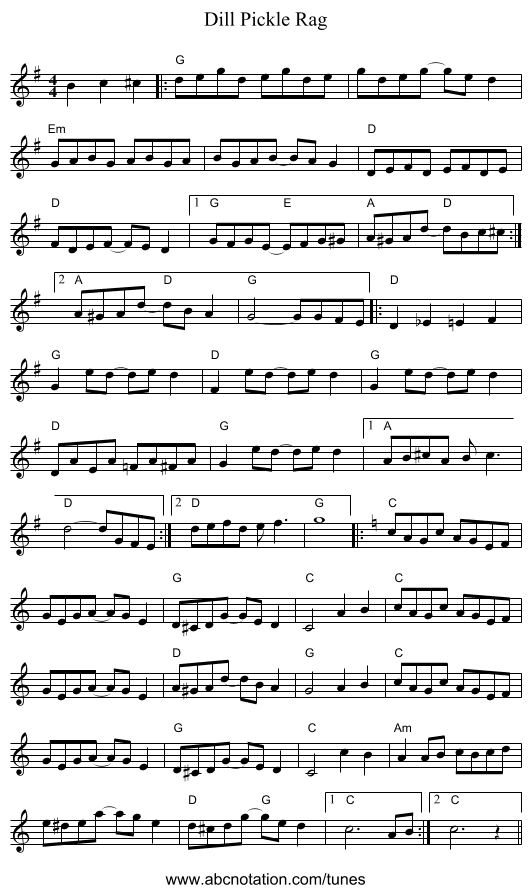 Dill Pickle Rag - staff notation