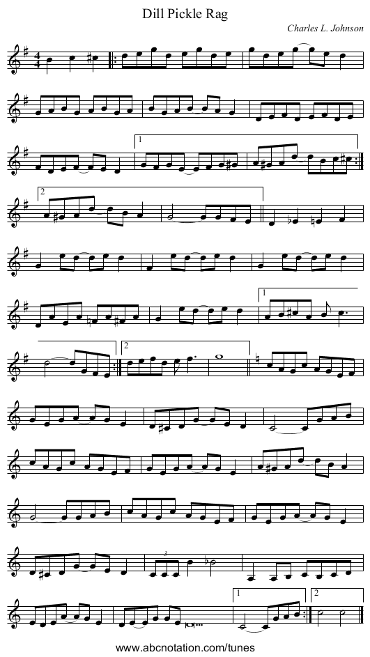 Dill Pickle Rag - staff notation