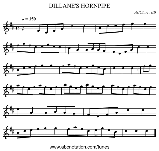 DILLANE'S HORNPIPE - staff notation