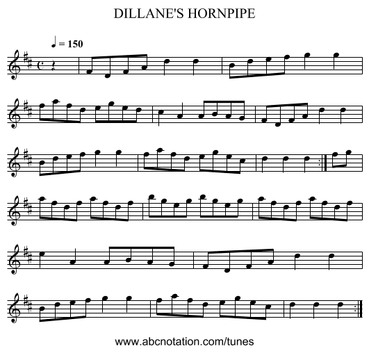DILLANE'S HORNPIPE - staff notation