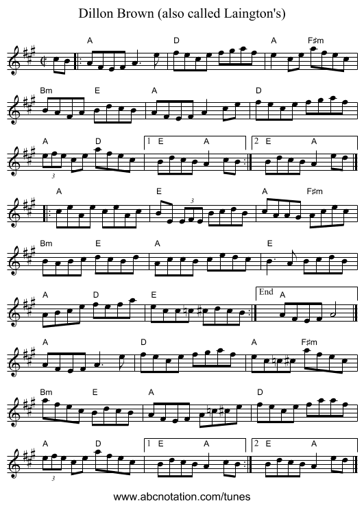 Dillon Brown (also called Laington's) - staff notation