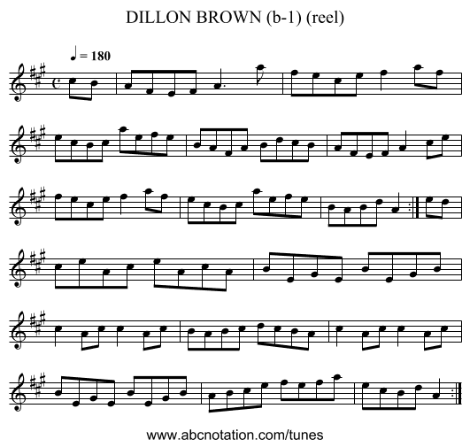 DILLON BROWN (b-1) (reel) - staff notation