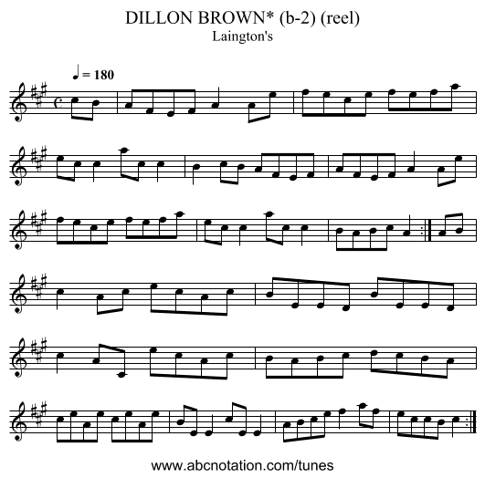 DILLON BROWN* (b-2) (reel) - staff notation