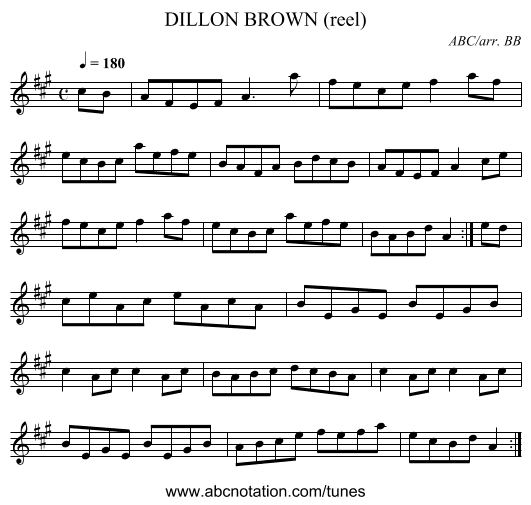 DILLON BROWN (reel) - staff notation