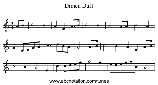 Dimen Duff - staff notation
