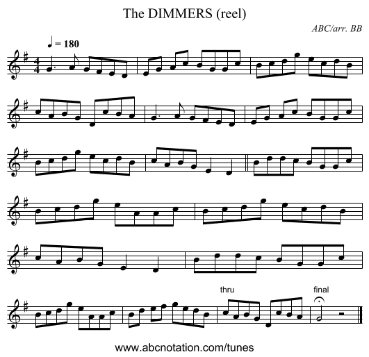 DIMMERS (reel), The - staff notation