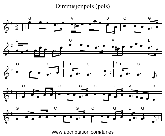 Dimmisjonpols (pols) - staff notation