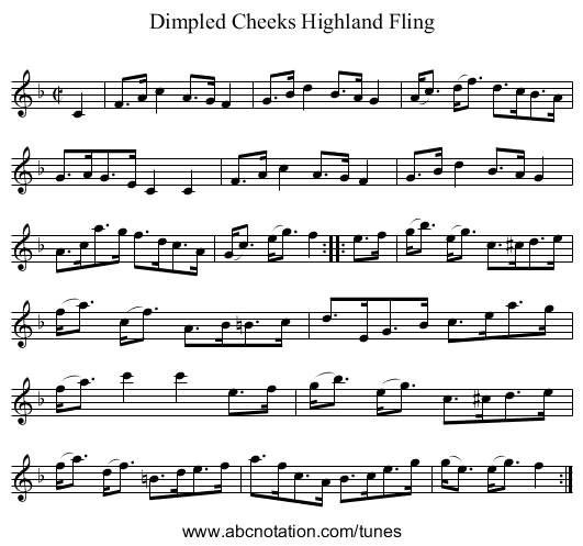 Dimpled Cheeks Highland Fling - staff notation