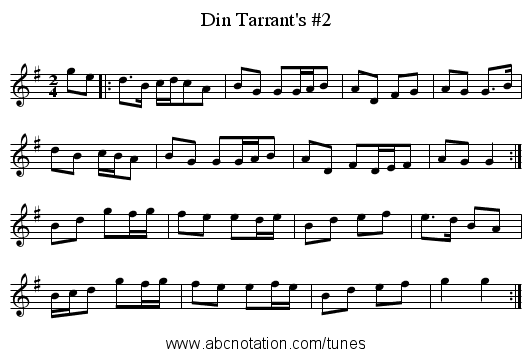 Din Tarrant's #2 - staff notation