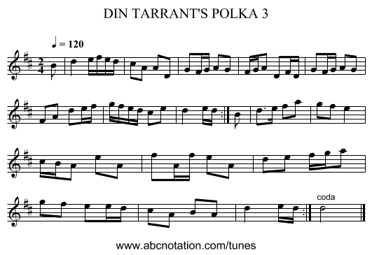 DIN TARRANT'S POLKA 3 - staff notation