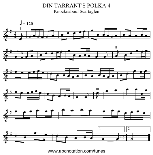 DIN TARRANT'S POLKA 4 - staff notation