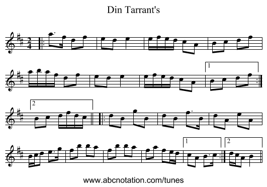 Din Tarrant's - staff notation