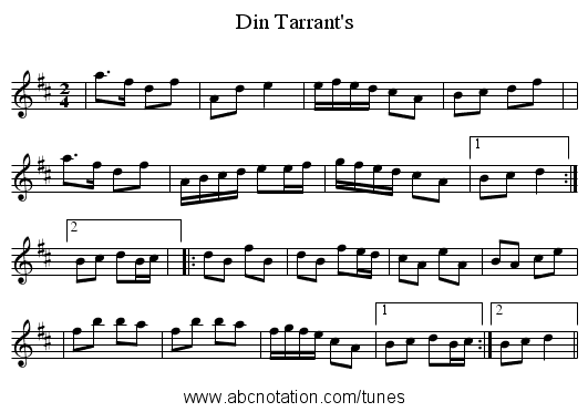 Din Tarrant's - staff notation