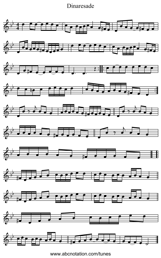 Dinaresade - staff notation