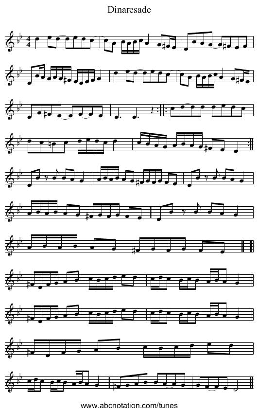 Dinaresade - staff notation