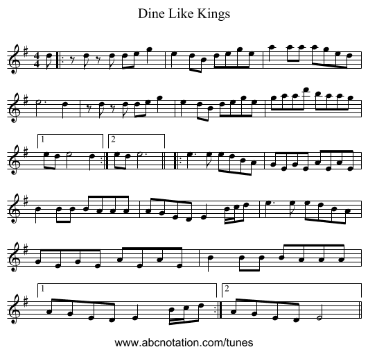 Dine Like Kings - staff notation