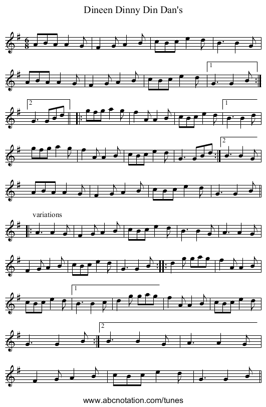 Dineen Dinny Din Dan's - staff notation