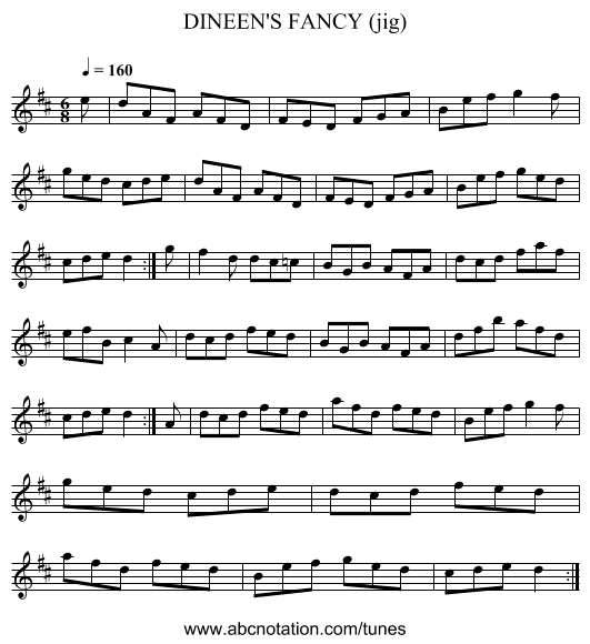 DINEEN'S FANCY (jig) - staff notation