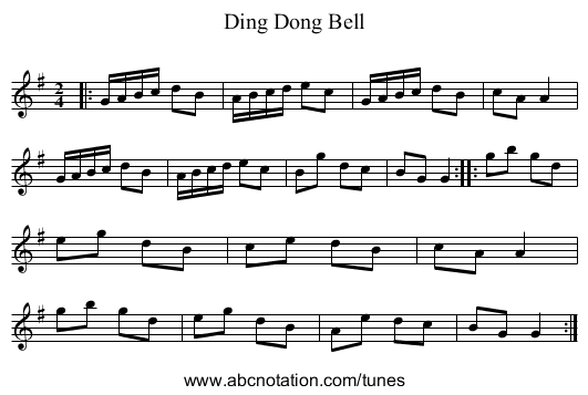Ding Dong Bell - staff notation