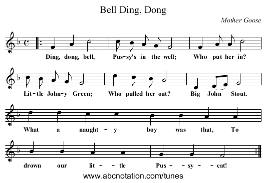 Ding, Dong, Bell - staff notation