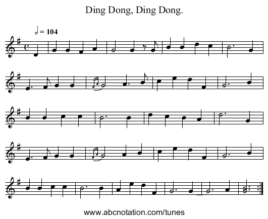 Ding Dong, Ding Dong. - staff notation