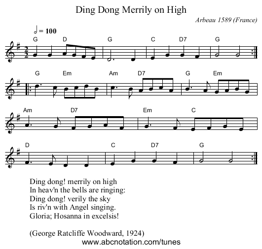 Ding Dong Merrily on High - staff notation