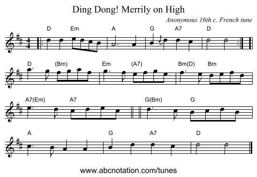 Ding Dong! Merrily on High - staff notation