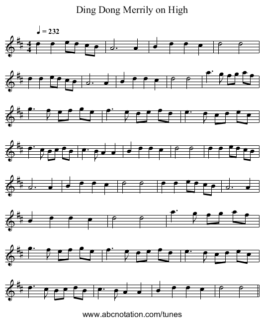 Ding Dong Merrily on High - staff notation