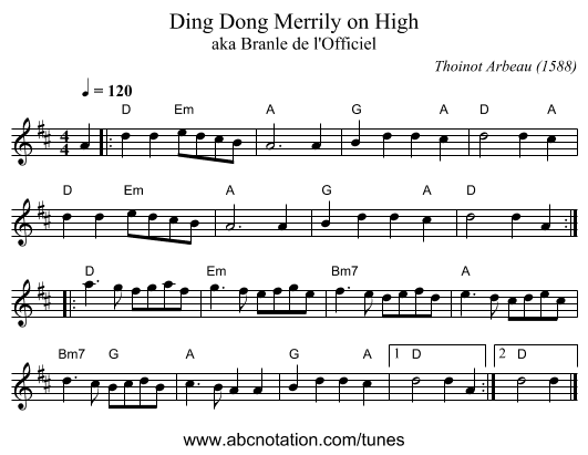 Ding Dong Merrily on High - staff notation